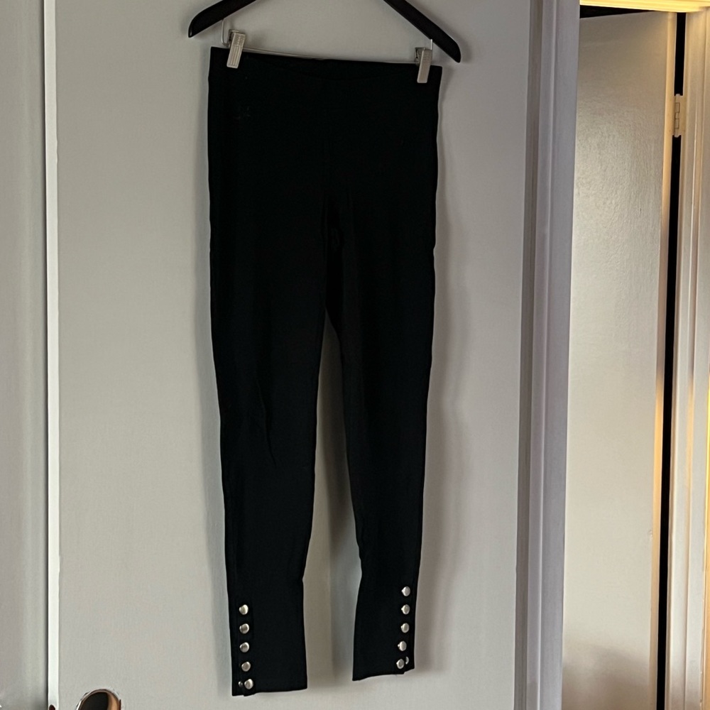 EXPRESS Black Leggings with Silver Snap Button ankle accent. Women’s medium.